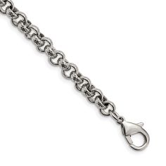 A beautiful basic, perfect on its own or combined with other chains to create your own personal style. Measuring 7mm in width by 8.25-inches in length, this fancy polished bracelet created from stainless steel features a textured rolo link design and closes with a fancy lobster-claw clasp. Stainless Steel Texture, Woven Necklace, Mens Items, Stainless Steel Polish, Packaging Gift, Bow Jewelry, Mens Beaded Bracelets, Yellow Gold Bracelet, Rolo Chain