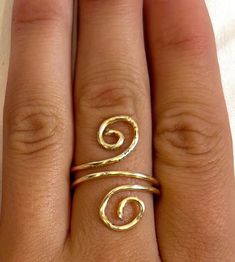 Handmade Adjustable Swirl Ring, Adjustable Spiral Gold Midi Rings, Wire Spiral, Sports Swimming, Wrapped Rings, New Haven Ct, Spiral Ring, Wire Jewelry Designs, Swirl Ring