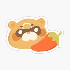 a brown bear holding a carrot sticker