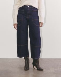 The Way-High® Gardener Cropped Jean is a wide-leg workwear-inspired jean that plays big into utilitarian style. Designed with a high-rise silhouette, it has extra-large functional pockets—both front and back, utility style stitching, a zipper fly, and a slightly cropped length. It’s made with organic cotton denim that has a heavier workwear handfeel. Utilitarian Style, Utility Style, Work It, Women Wedding Guest Dresses, Cropped Jeans, Graduation Dress, Denim Jeans, Work Wear, Extra Large