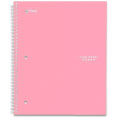 a pink spiral notebook with five stars on the front and one star in the middle