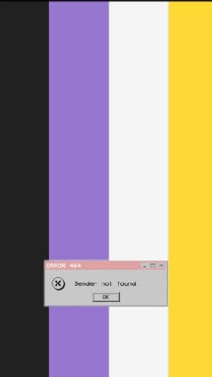 an image of a computer screen with the text gender not found on it in white, yellow and purple