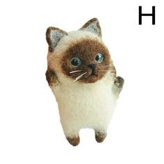 a brown and white cat with blue eyes on it's head is shown in front of the letter h