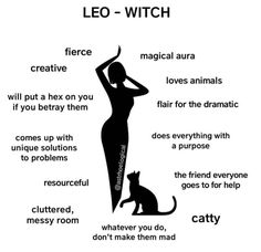 a woman in a dress with her hand on her head and the words leo - witch above it