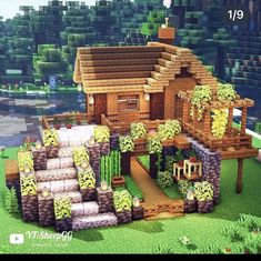 an image of a house made out of wood and grass in minecraft 1 9