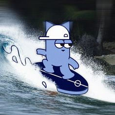 a cartoon character on a surfboard in the water