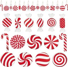 red and white candy canes hanging from hooks