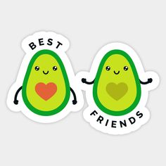 two stickers with the words best friends and an avocado holding a heart