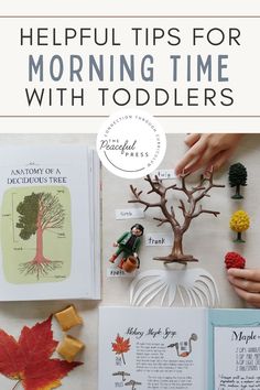 an open book with the words helpful tips for morning time with toddlers on it