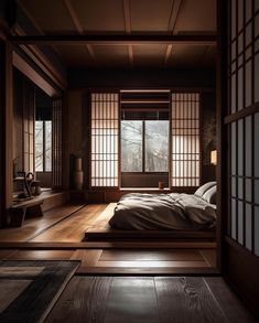 Japanese Closet, Japanese Floor Bed, Japanese Bedrooms, Chinese Style Bedroom, Asian Style Bedrooms, Interior Design Japanese, Loft Style Interior, Asian Homes