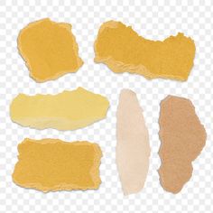 yellow and white torn paper pieces on a transparent background png image with no background