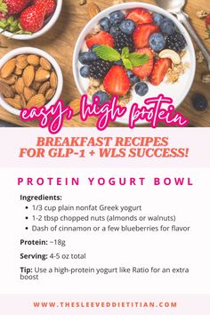 a flyer for a healthy breakfast with fruit and nuts on the side, including yogurt bowl