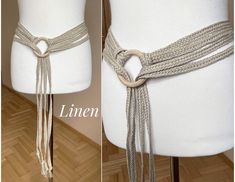 "Long Woven Linen belt with Birch Wood Ring. You can wear it in different ways. 100% Uncolored Linen / Lithuanian Total belt length approx. 250 cm / 98\" 300 cm / 118\" 370 cm / 145\" Wide of one strap approx. 1.5 cm / 0.6\" All Linen belts https://www.etsy.com/shop/AntiqueArchives?ref=seller-platform-mcnav&section_id=38416618 I ship internationally registered airmail with tracking number from Lithuania Please, feel free to contact us if you have any questions!" Viking Fashion, Handfasting Dress, Linen Belt, St Brendan, Viking Belt, Viking Dress, Nice Belts, Belt Length, Belt Tie