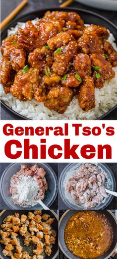 the ingredients for general tso's chicken are shown in this collage