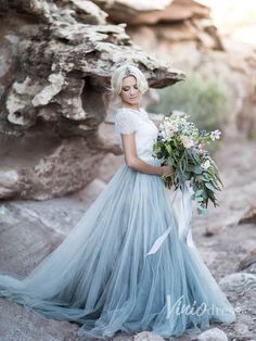 two pictures of a woman in a blue dress with flowers on her head and the same photo