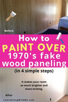 Follow these steps to paint over the wood paneling in your 1970's or 1980's home.

Our 70's house looked straight out of "That 70's Show." So much wood paneling. 
Over the few years we've owned it we've got pretty good at updating and making the rooms look brighter by simply painting the wood paneling. 
Check out our simple steps so you can brighten your old home too.

#paintingwoodpaneling How To Paint Over Paneling Walls, Update Old Paneling Walls Ideas, Painting Panelling Walls, How To Paint Fake Wood Paneling, Best Way To Paint Paneling, Painting Faux Wood Paneling, Painted Wood Wall Paneling, Painting 70's Wood Paneling, Lake House Wood Paneling