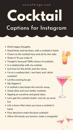 the cocktail menu for an instagram