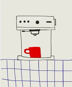 a drawing of a coffee cup sitting on top of a net