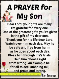 a prayer for my son with the words dear lord, your gifts are many i'm grateful for every one