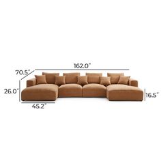 the sectional couch is shown with measurements for each section, and it's size