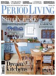 the front cover of period living magazine, featuring an image of a kitchen and dining room