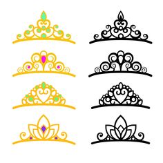 Princess Crown Vector, Tiara Drawing, Queen Crown Svg, Tiara Svg, Tiara Tattoo, Golden Princess, 4 Princess, Free Machine Embroidery Designs Patterns, Tiara Gold