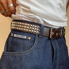 2k 2000s Classic Pyramid Studded Brown And Silver Goth Emo Belt These Belts Are Unisex :)! 3 Rows Of Silver Studs Is Perfectly Finished 1.5w X 44inl Brand New 2000s Belt, Studded Belt Outfit, Bb Belt, Goth Belt, Y2k Belt, Belt Outfit, Baby Metal, Y2k 2000s, Concept Board