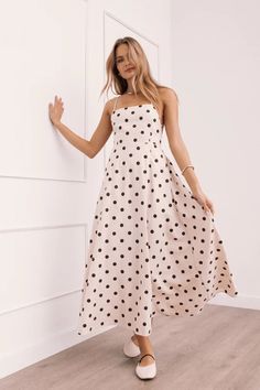 Kailana Midi Dress - Cream - Petal & Pup USA Chic A-line Polka Dot Dress, Chic Polka Dot Maxi Dress For Evening, Polka Dot Square Neck Dress For Parties, Polka Dot Square Neck Party Dress, Elegant Polka Dot Dress With Square Neck, Polka Dot Midi Evening Dress, Polka Dot Midi-length Evening Dress, Polka Dot Midi Length Evening Dress, Chic Polka Dot Maxi Dress