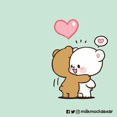 a cartoon bear hugging another bear with a heart above its head on a green background