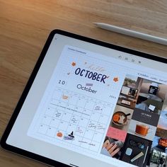 an ipad with the calendar on it next to a pen