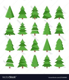 green christmas trees set on white background