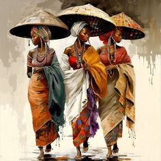 three women with umbrellas walking in the rain