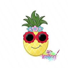 a pineapple with sunglasses and flowers on it