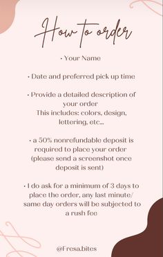 a sign that says how to order on the back of a pink and brown background