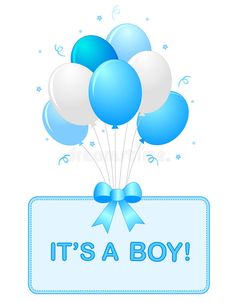 it's a boy card with blue and white balloons