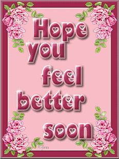 the words hope you feel better soon are in pink and green flowers on a pink background