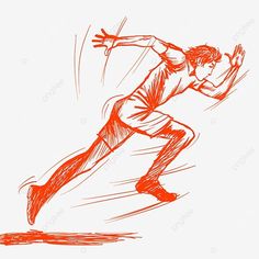 a drawing of a man running with his arms spread out to catch a frisbee