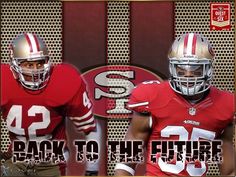 two football players in uniforms with the words back to the future