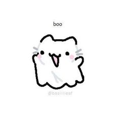 a drawing of a cat with the words boo on it's chest and nose