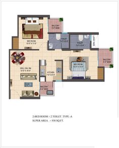 the floor plan for two bedroom 2 bathroom apartment in supra area, 90 sqft