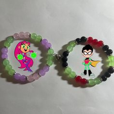 ✧ Made To Order!!  ✧ Price is for both bracelets. ✧ Teen Titans Go inspired! ✧ Couples/friends matching bracelets. ✧ Bracelets are double looped and have glued closures for extra security! ✧ 7.5 inches. Clay Bead Bracelet Ideas Best Friends, Matching Bracelet Ideas For Couples, Novelty Green Beaded Bracelets For Friendship, Green Themed Beaded Bracelets, Multicolor Themed Beaded Bracelets For Friendship, Green Beaded Friendship Bracelets, Multicolor Themed Friendship Bracelets, Green Hypoallergenic Friendship Bracelets, Hypoallergenic Green Friendship Bracelets