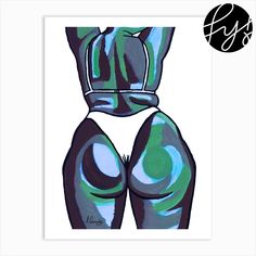 an abstract painting of a woman's torso with blue, green and black colors