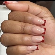 Nail ideas🌸🤍 Dark Red French Tip Nails Square, Red French Tips Nails, Best French Nails, Judy Nails, Red French Tips, Red Tip Nails, French Tips Nails, Prom Nails Red