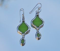 Stained Glass Earrings, Elven Jewelry, Stained Glass Jewelry, Soldering Jewelry, Recycled Jewelry, Stained Glass Patterns, Apple Green, Sea Glass Jewelry, Etsy Earrings Dangle