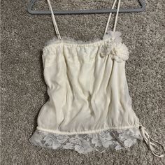 White Lacy Flower Tank Top. Never Worn Lace Undershirt, Flower Tank Top, Thrift Inspo, Lacy Tops, Boutique Couture, Black Lace Top, Wardrobe Pieces, Lace Outfit, Y2k Clothes