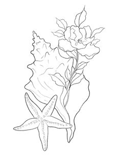 a starfish and some flowers on a white background