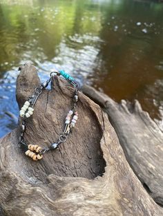 This unique bracelet is designed with repurposed fishing swivels and beautiful beads.  This bracelet is feminine yet earthy.  The colors can be adjusted for your liking.  Message me for custom colors (based on availability) and size.  This design can also be made in an anklet too.  Add $2.00 for the custom anklet size. Brown Beaded Chain Bracelets For Jewelry Making, Unique Adjustable Wire Wrapped Beaded Bracelets, Brown Wire-wrapped Beaded Bracelets For Jewelry Making, Unique Wire Wrapped Adjustable Beaded Bracelets, Bohemian Brown Wire Wrapped Bracelets, Rustic Everyday Beaded Jewelry, Bohemian Beaded Chain Bracelets For Everyday, Bohemian Brown Beaded Bracelets Wire Wrapped, Adjustable Bohemian Rosary Bracelet With Colorful Beads