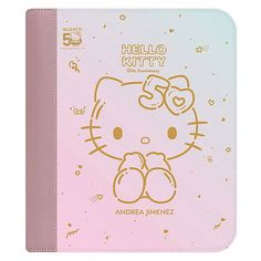 the hello kitty notebook is pink and has gold foil on it's front cover