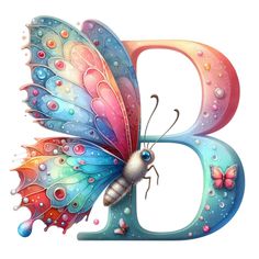 the letter b is decorated with colorful butterflies