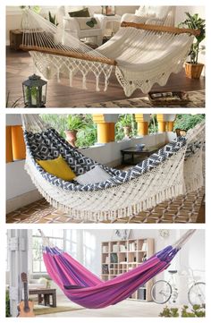 three different hammocks are shown in this collage